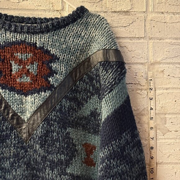 Vintage Pacific Club Chunky Knit Sweater with Leather Trim (L) - Picture 3 of 11